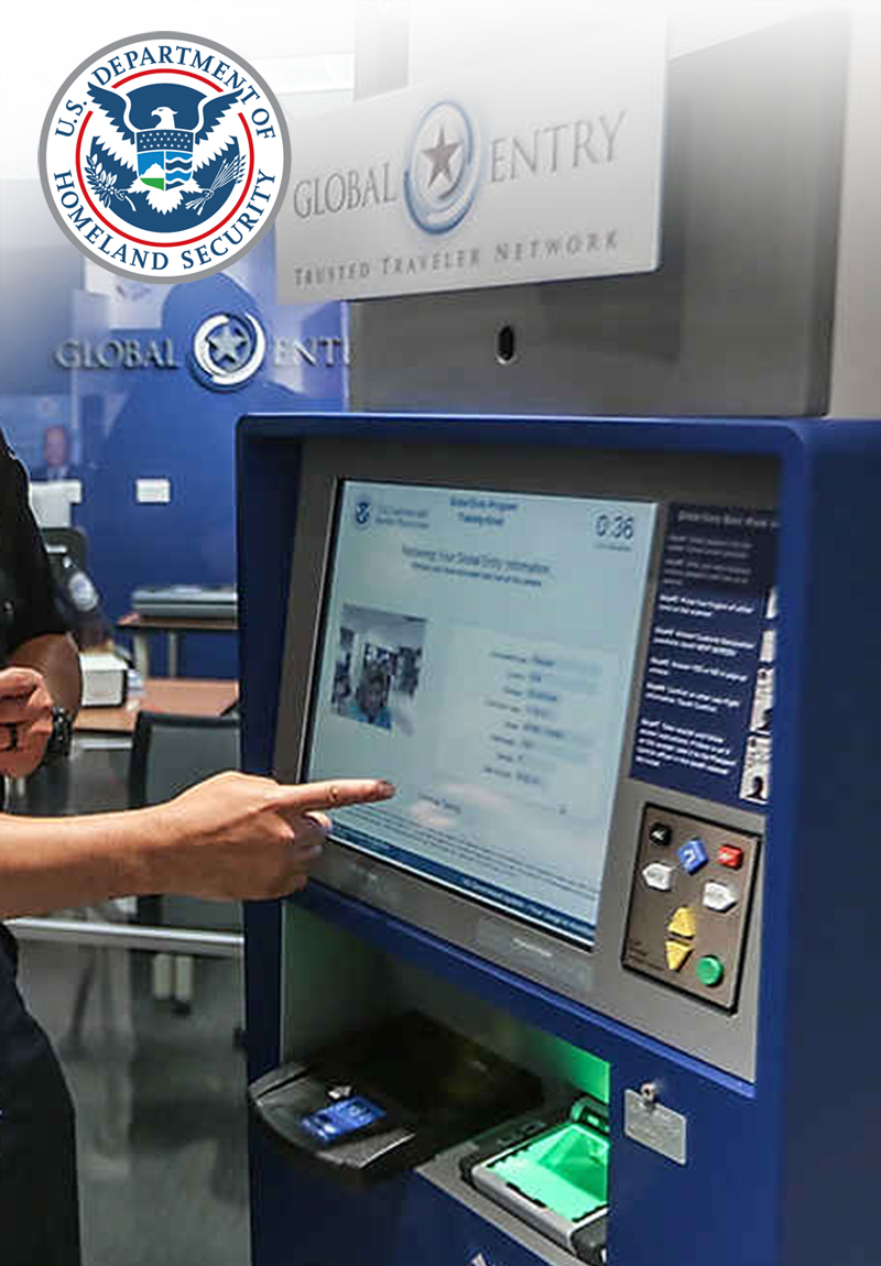Department of Homeland Security passport control kiosk with EZ Access technologies.